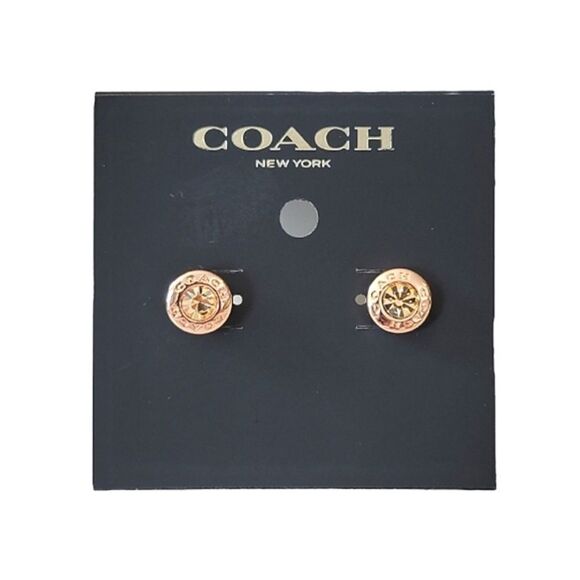 Coach New York Rose Gold Pink Crystal Open Circle Stud Earrings - Picture 1 of 6
